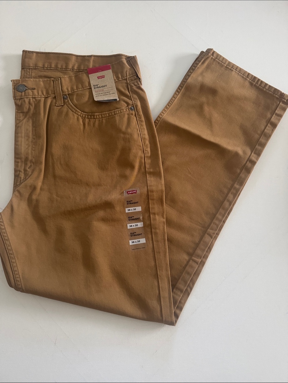 Levis Twill Jeans Mens 38 32 Straight Fit 514 Tan